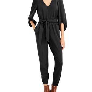 INC International Concepts Black Jumpsuit with V-Neck and Tapered Legs